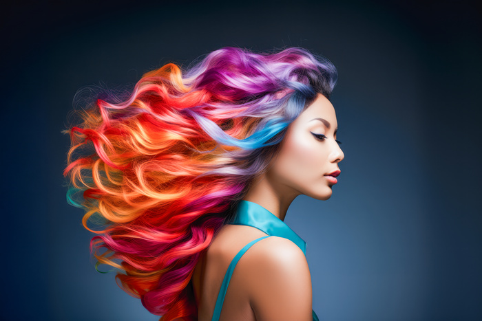 A bold woman rocks her dyed hair and unique style with flair and grace.