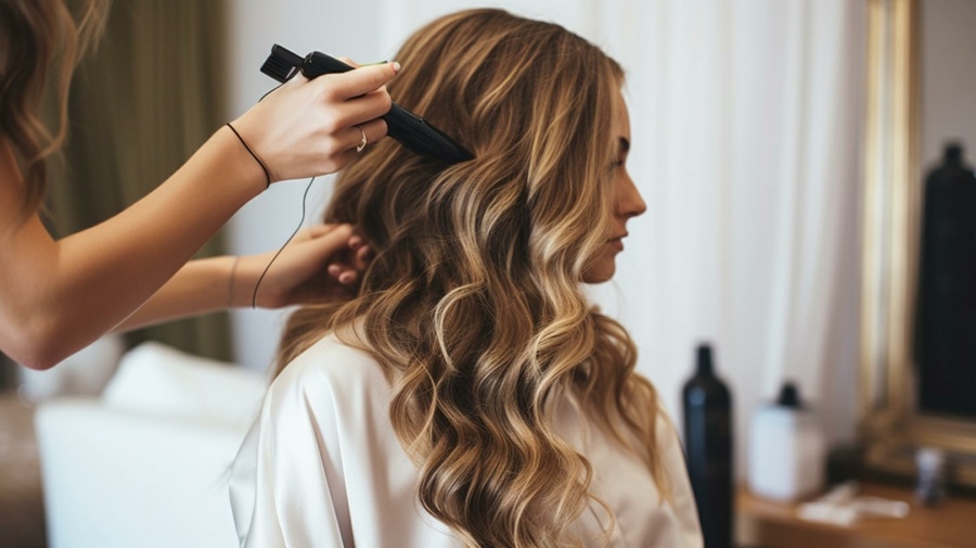 Hairdresser styling hair in a salon
